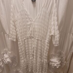 White Textured V-Neck Dress